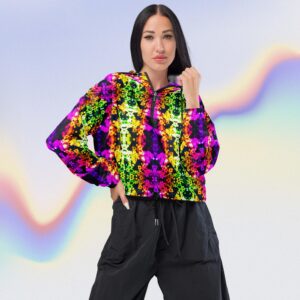 all over print womens cropped windbreaker black front 66ecd78f22b36