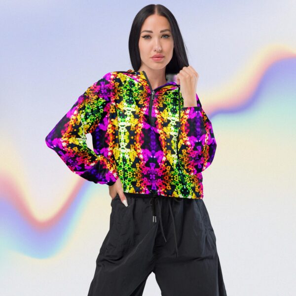 all over print womens cropped windbreaker black front 66ecd78f34feb